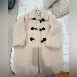 Zara Beige Shearling Coat with Black Toggles